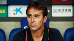 Oliseh rejoices with Sevilla boss Lopetegui after dumping Manchester United out of Europa League